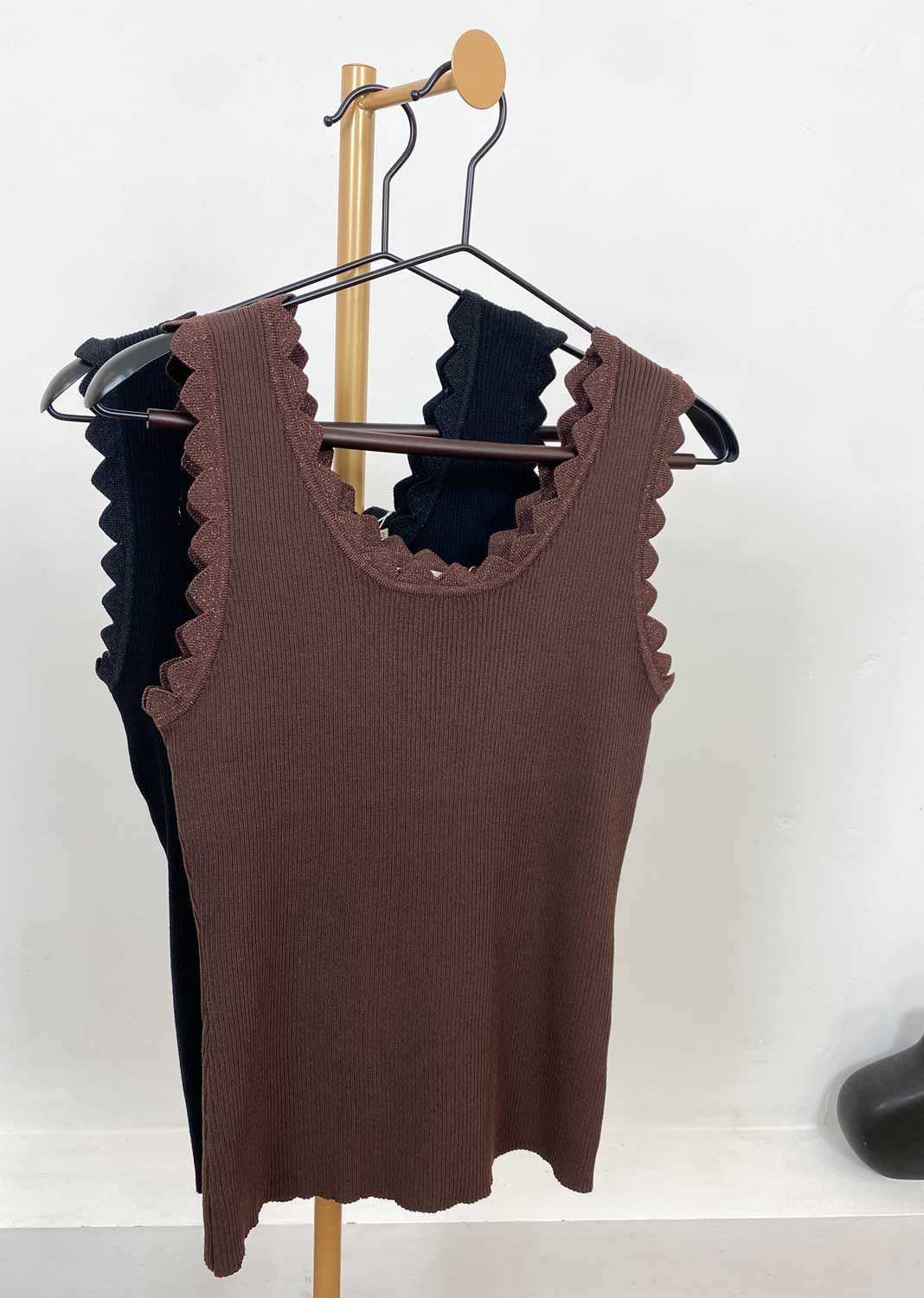 Carine Metallic Ribbed Knit Vest in Black