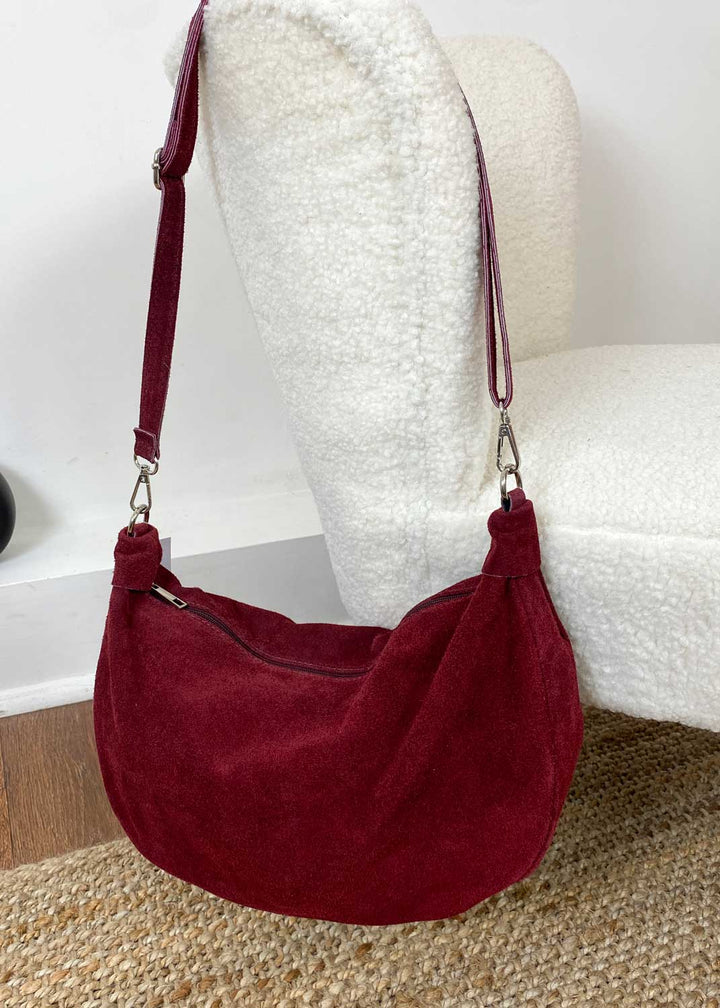 Carson Suede Hobo Bag in Burgundy