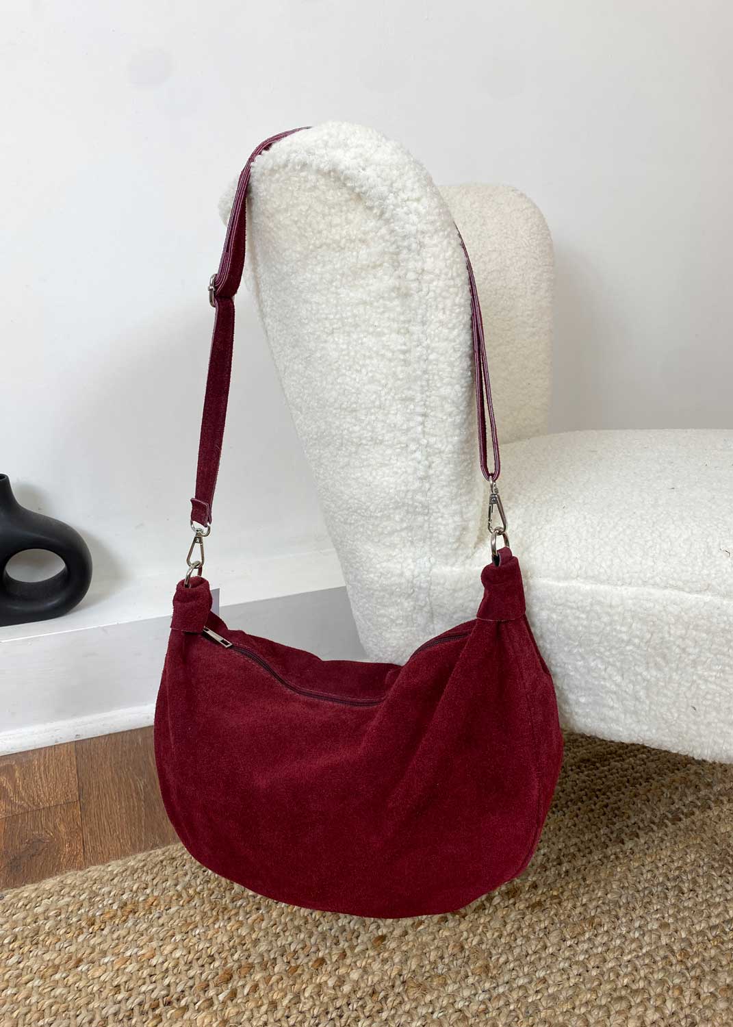 Carson Suede Hobo Bag in Burgundy
