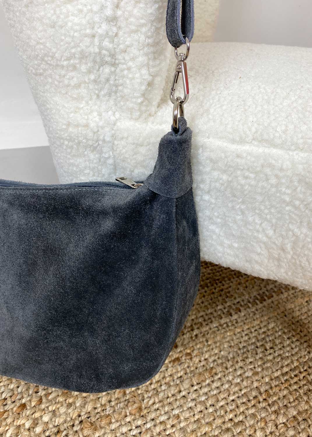 Carson Suede Hobo Bag in Grey