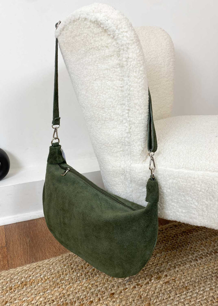 Carson Suede Hobo Bag in Khaki