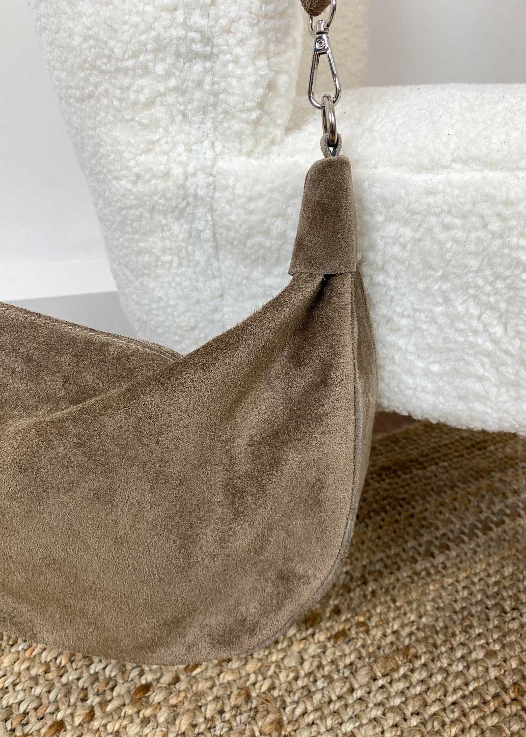 Carson Suede Hobo Bag in Taupe