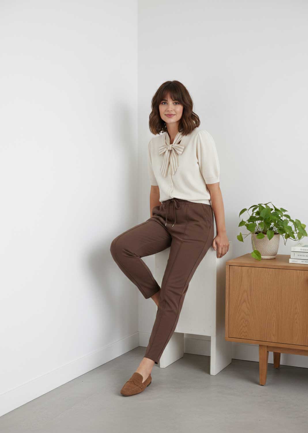 jersey seam barrel pants brown
