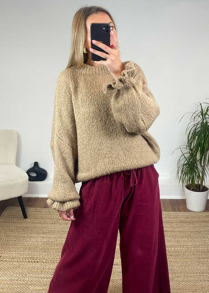 Clara Frill Sleeve Jumper in Camel