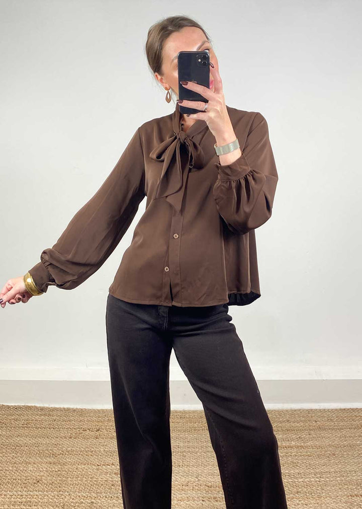 Claudia Pussy Bow Blouse Brown