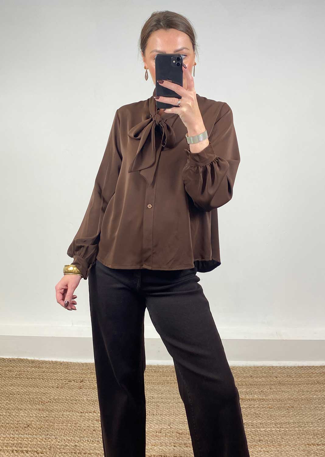 Claudia Pussy Bow Blouse Brown