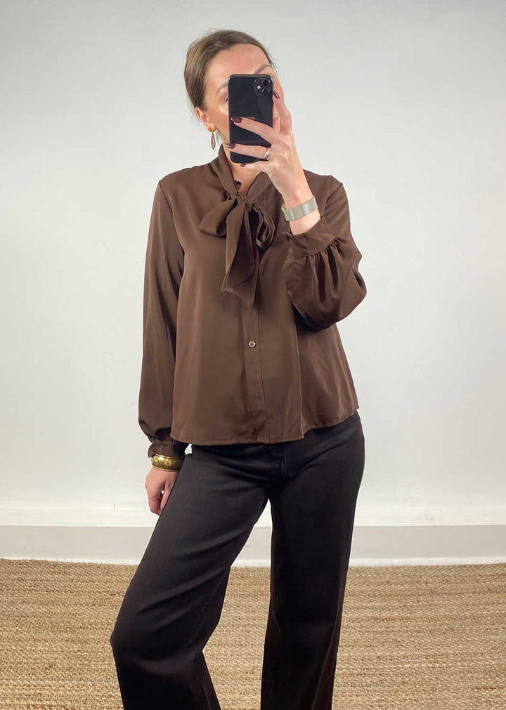 Claudia Pussy Bow Blouse Brown