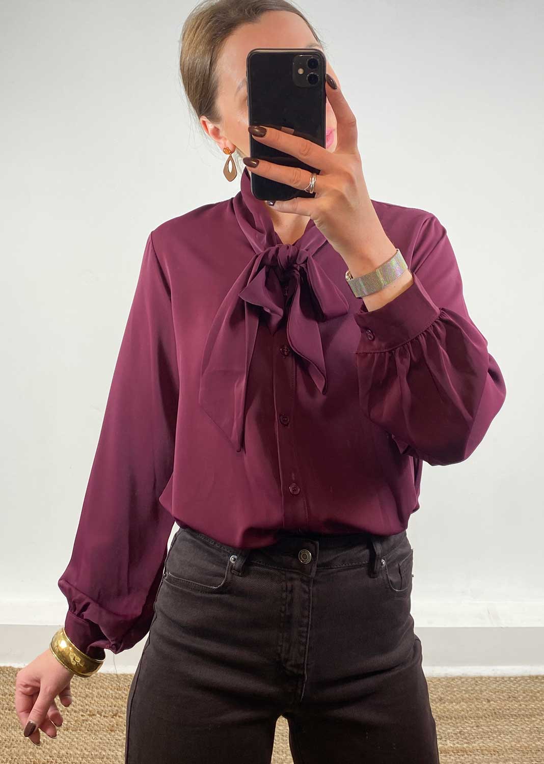 Claudia Pussy Bow Blouse Burgundy