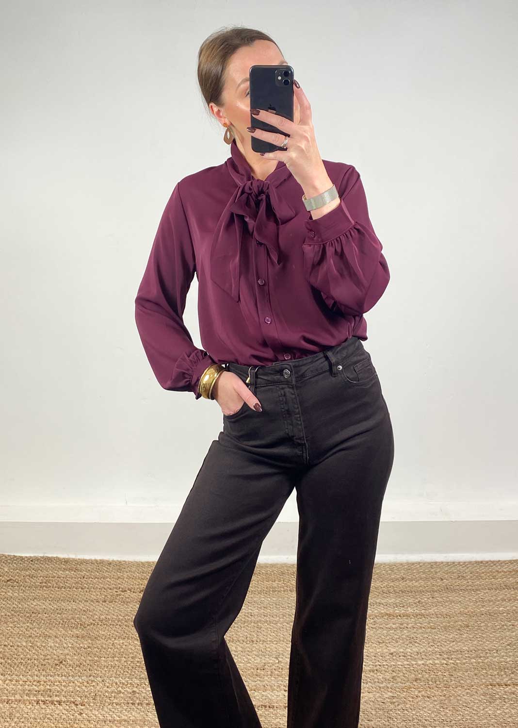 Claudia Pussy Bow Blouse Burgundy