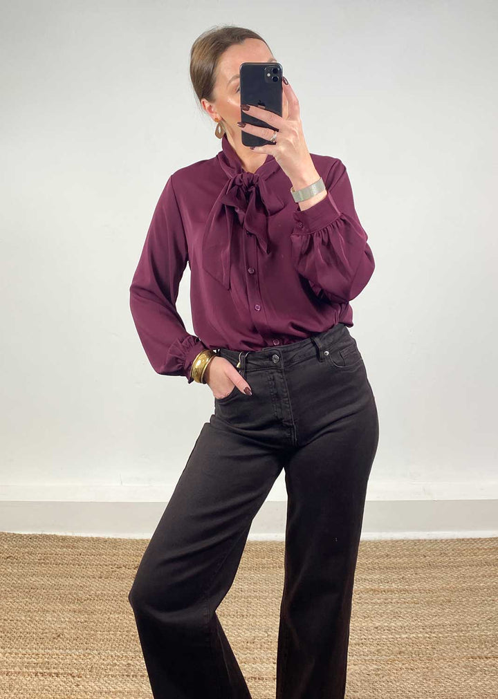 Claudia Pussy Bow Blouse Burgundy