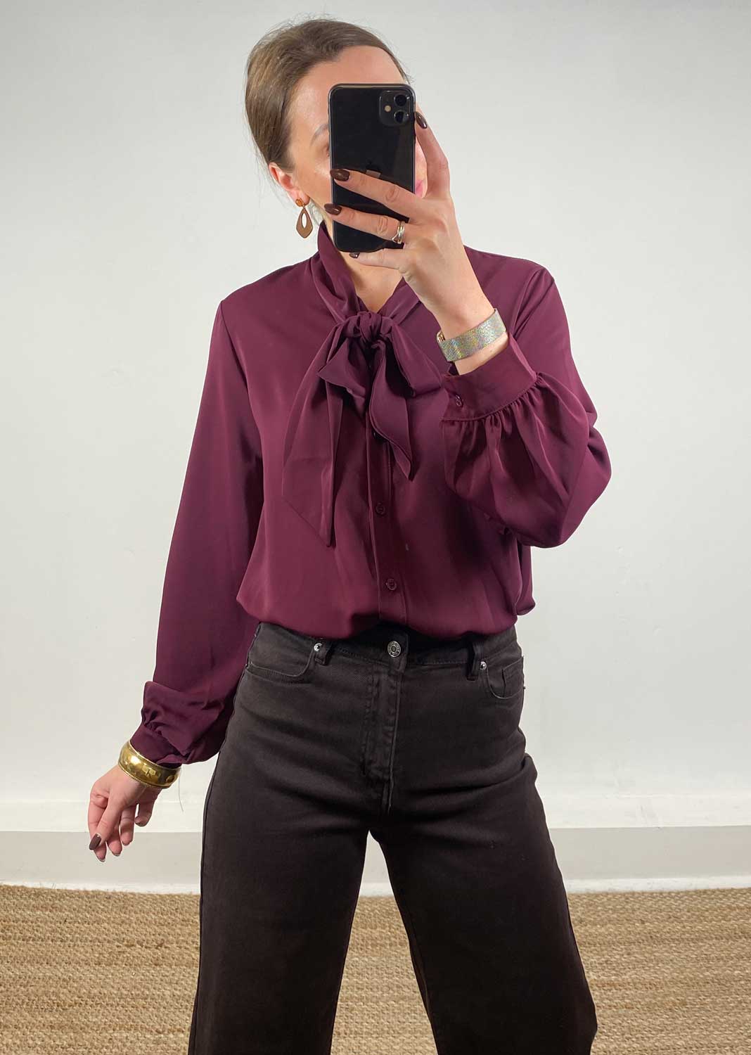 Claudia Pussy Bow Blouse Burgundy