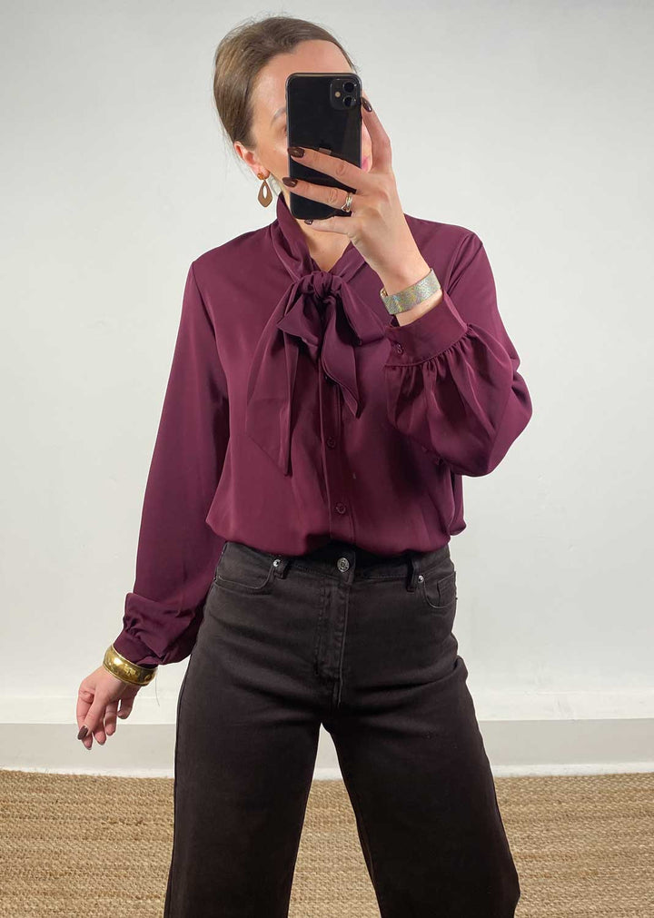 Claudia Pussy Bow Blouse Burgundy