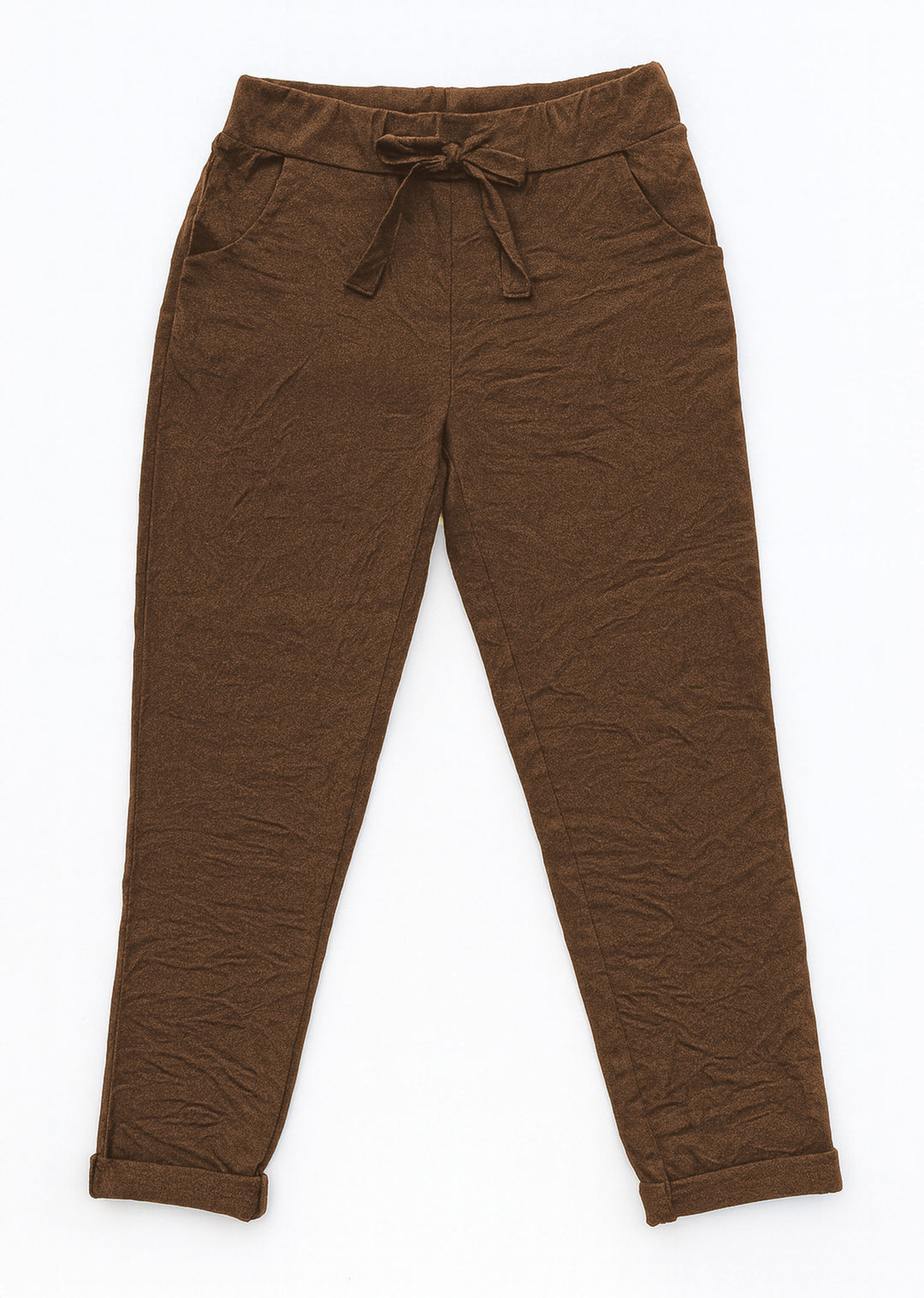Brown magic pants with a drawstring 