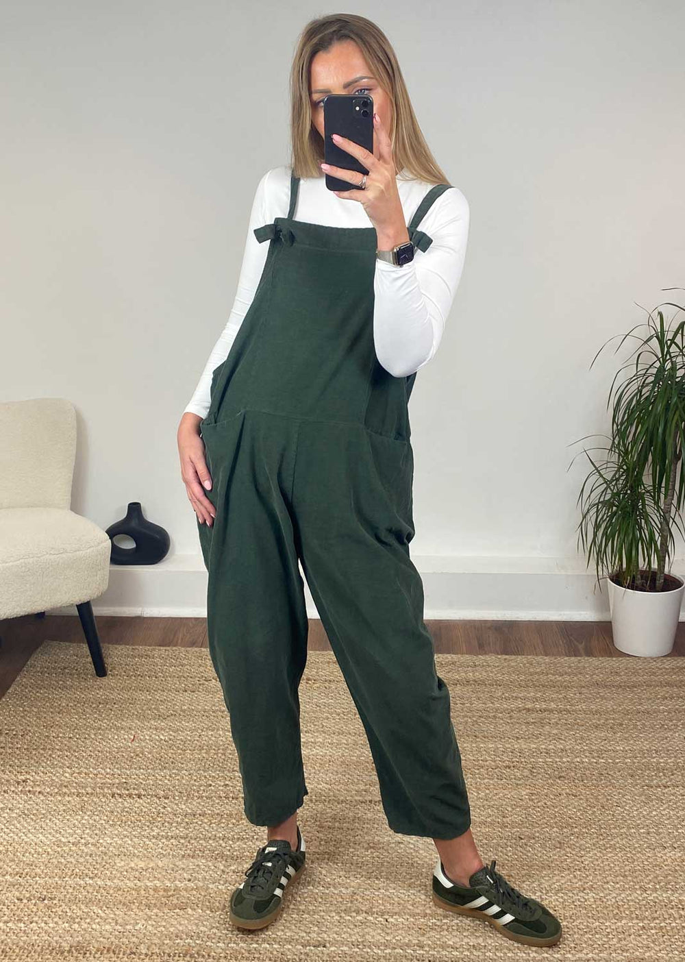 Nellie Needle Cord Dungarees in Khaki