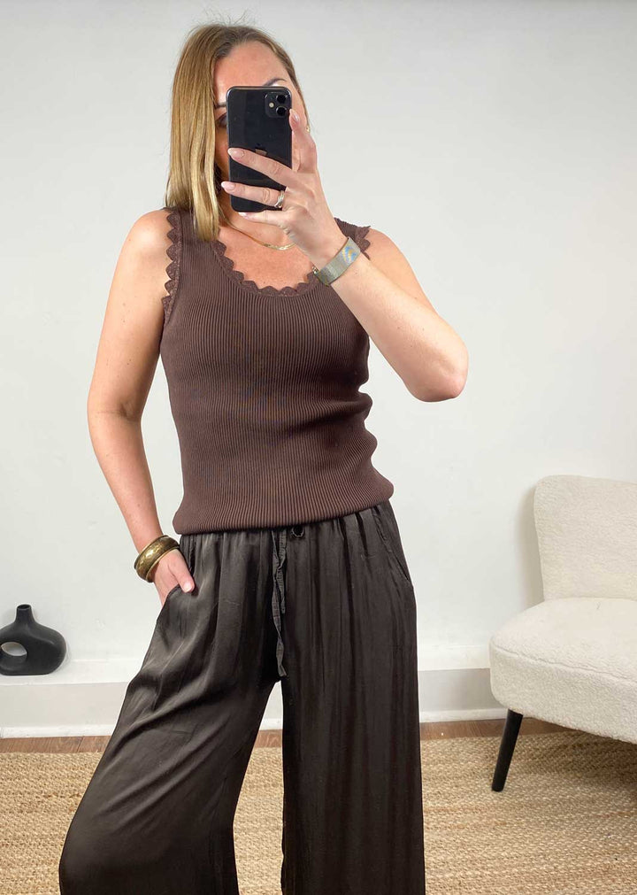 Carine Metallic Ribbed Knit Vest in Brown
