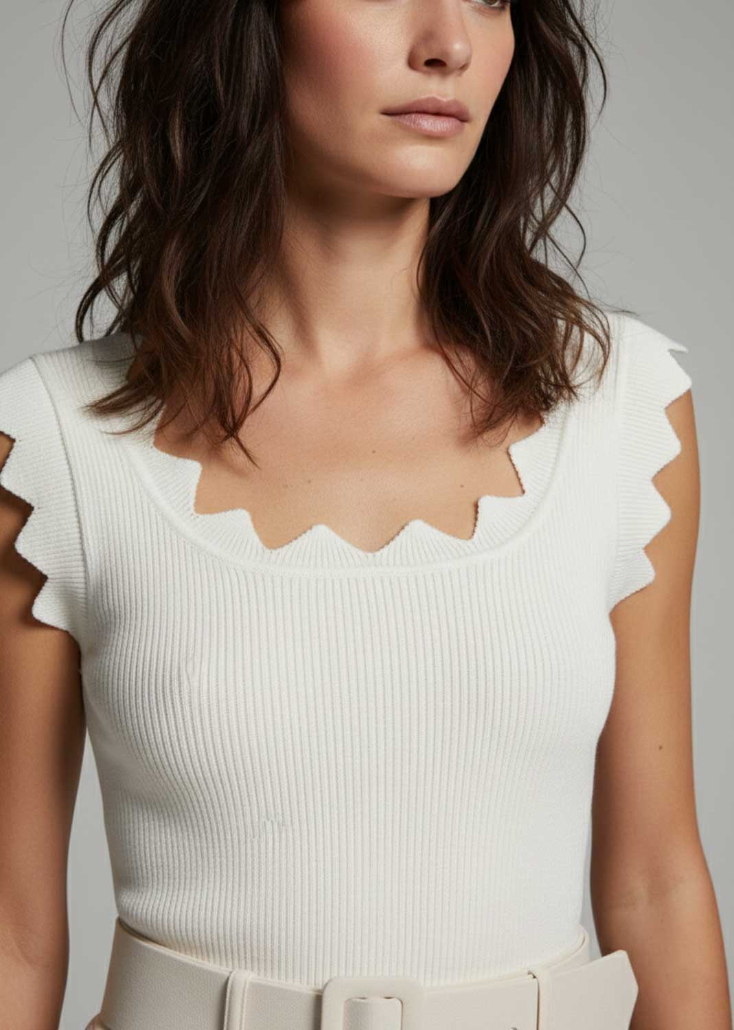 Kyla Zig Zag Trim Vest Ivory