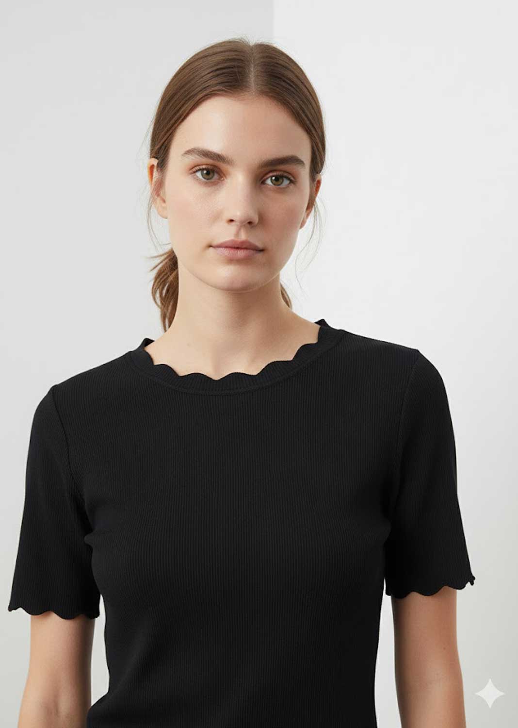 Corrine Scallop Knit Top Black