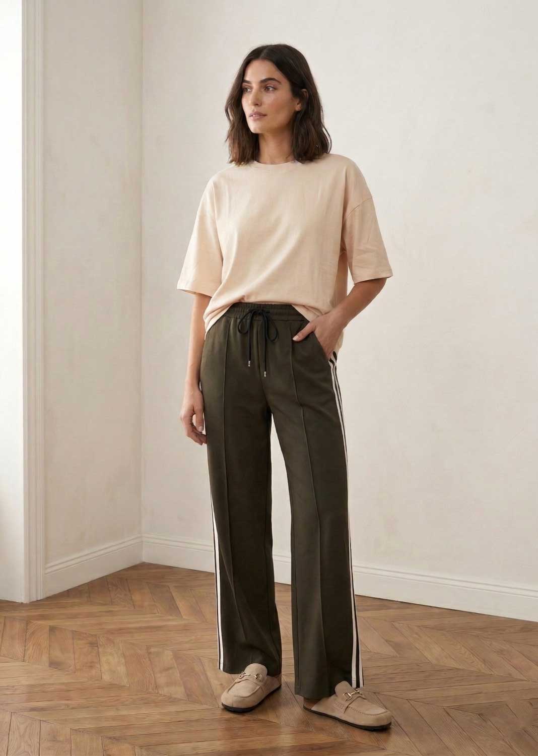 Cory Side Stripe Track Pants Khaki