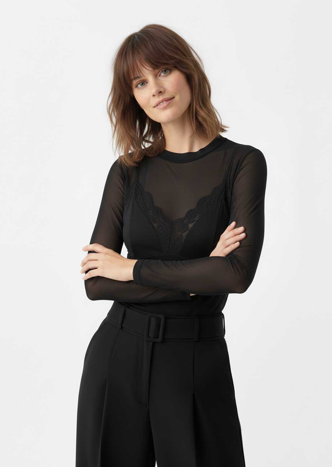 Cove Lace Slip Sheer Top Black