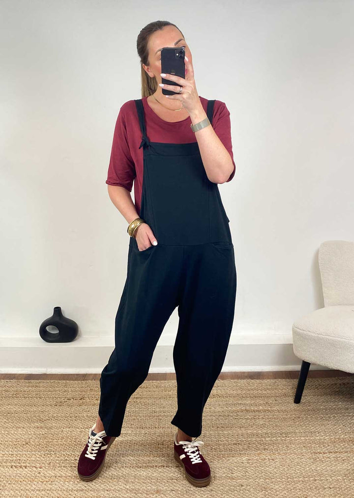 Cressida Jersey Dungarees  Black