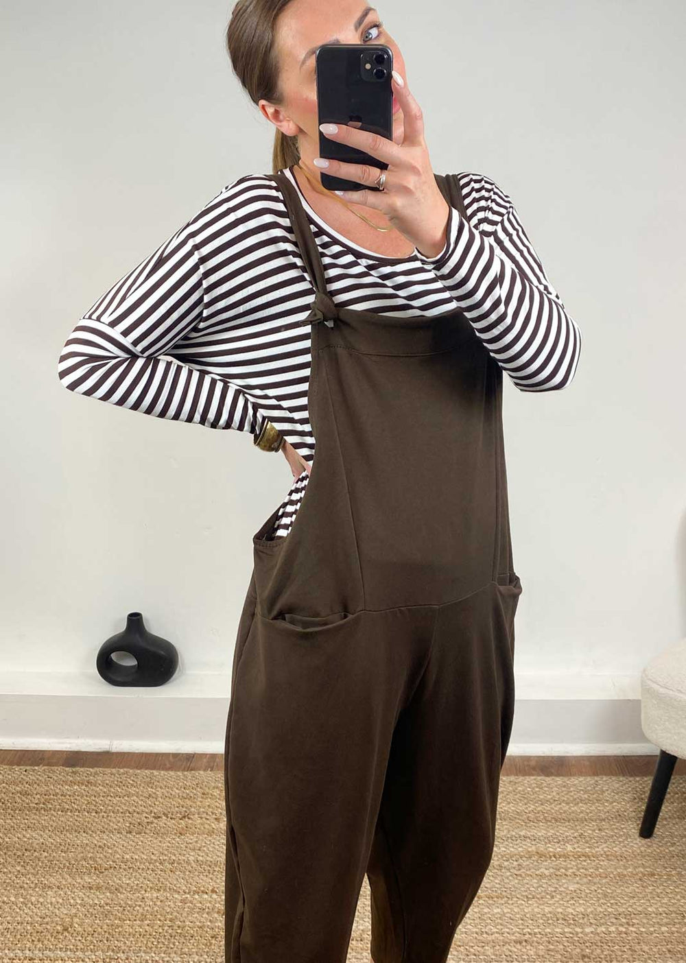 Brown jersey Cotton Dungarees 