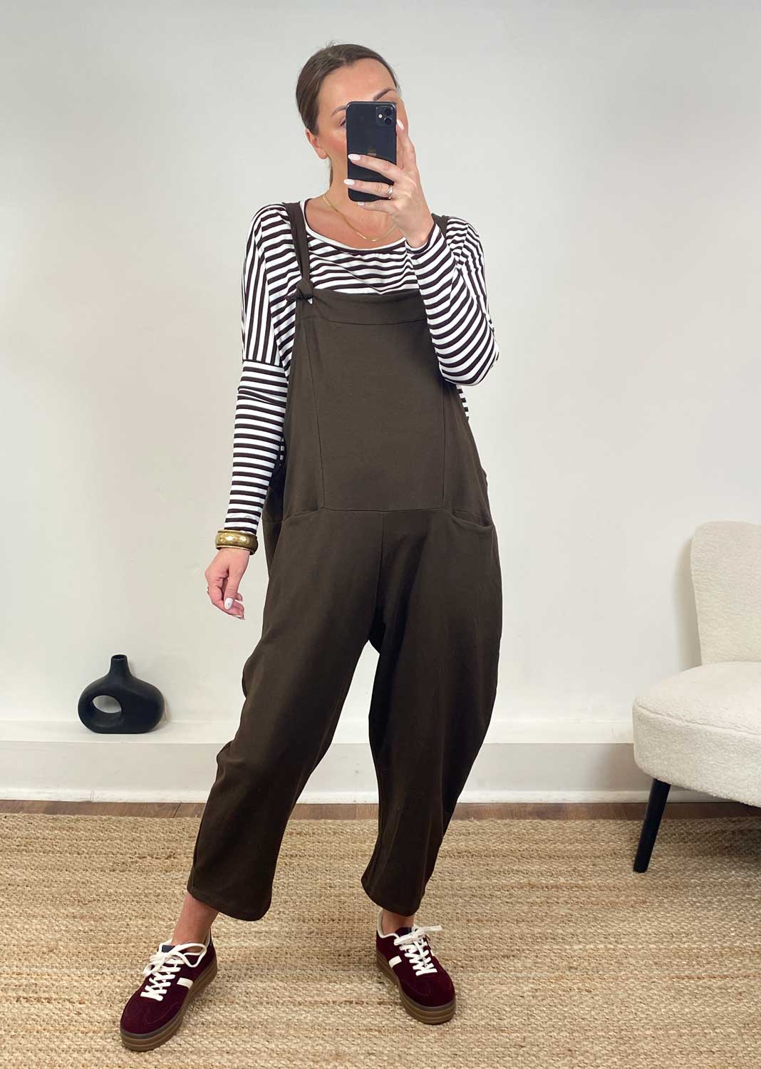 Brown jersey Cotton Dungarees 