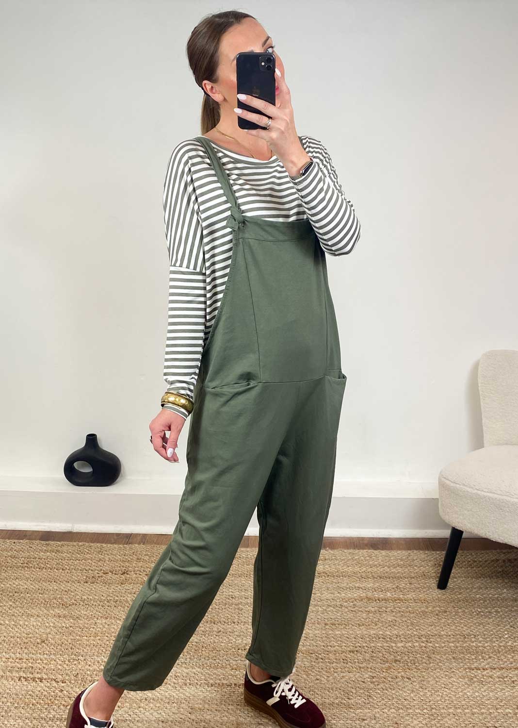 Khaki Jersey Dungarees 