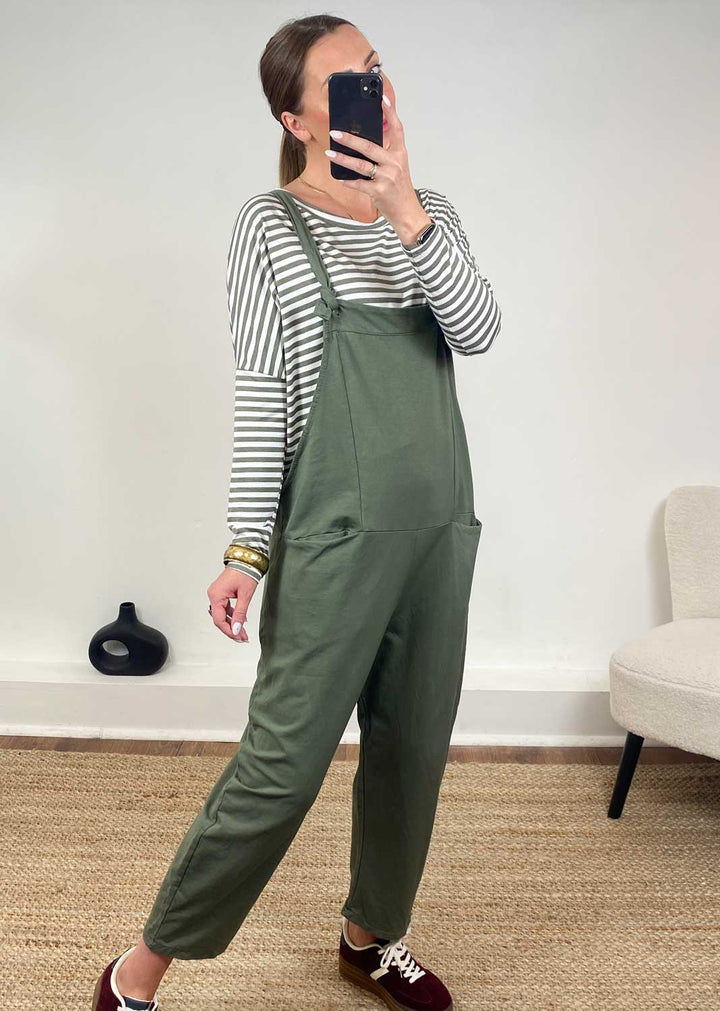Khaki Jersey Dungarees 