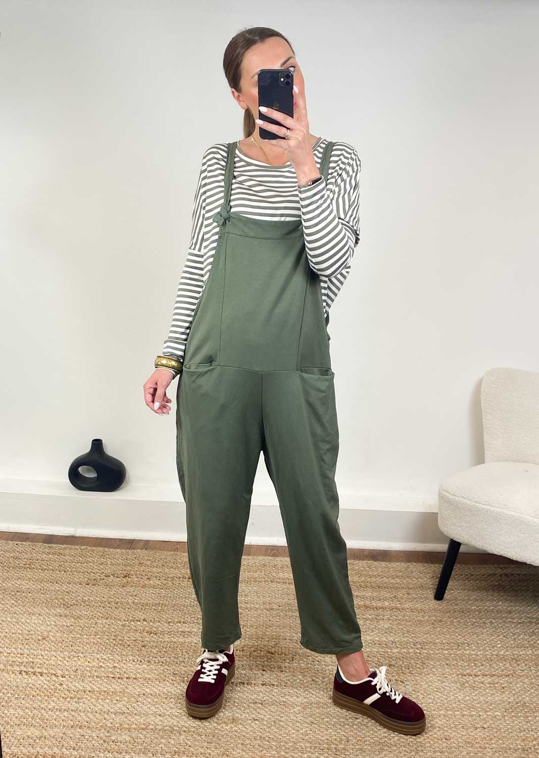 Cressida Jersey Dungarees  Khaki