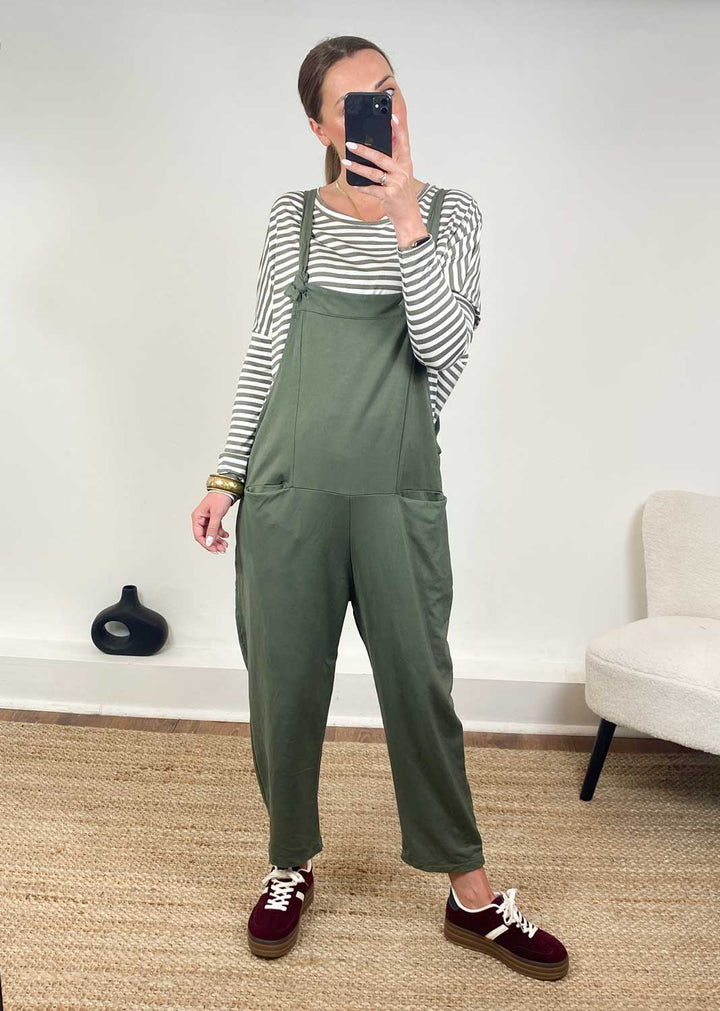 Cressida Jersey Dungarees  Khaki