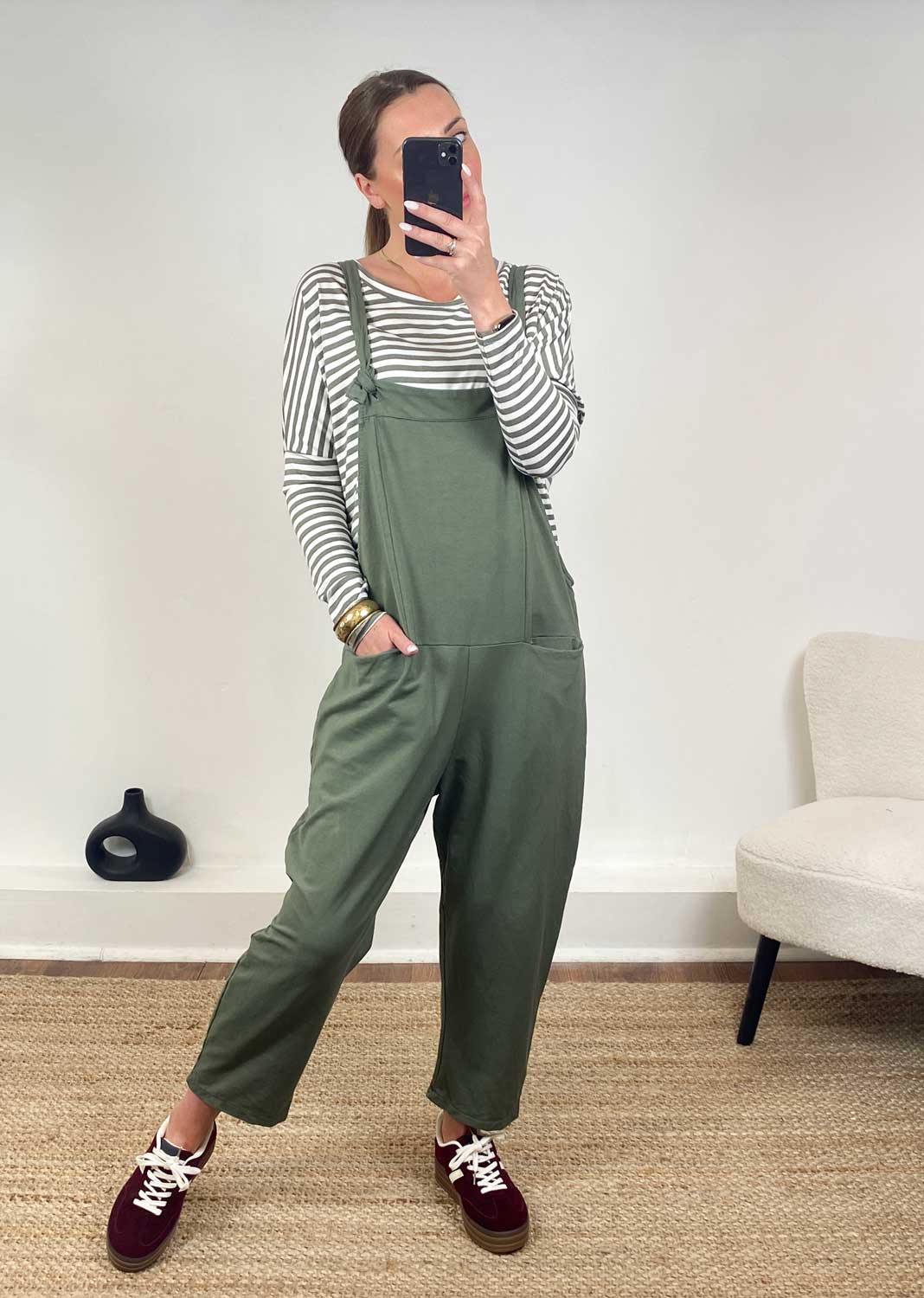 Khaki Jersey Dungarees 