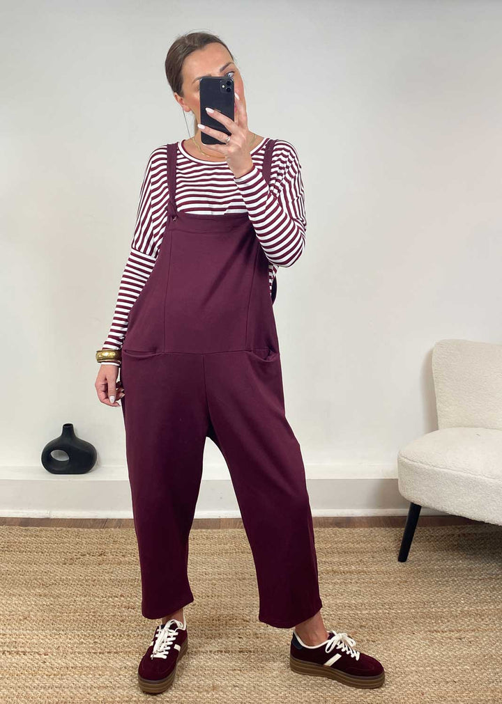 Cressida Jersey Dungarees  Burgundy