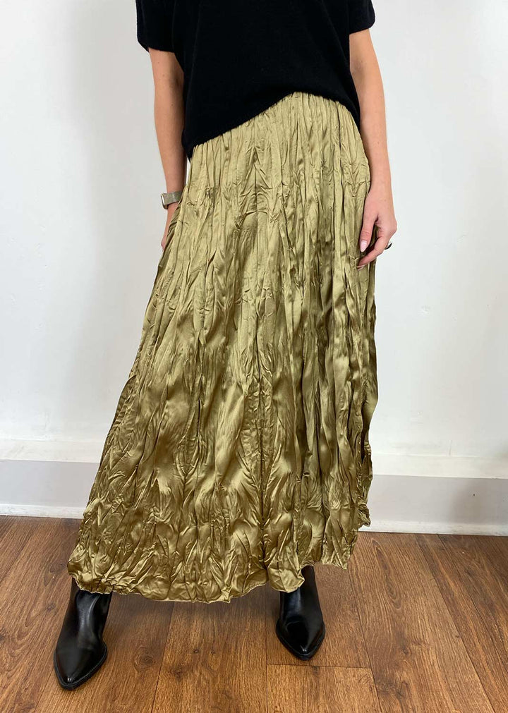 gold crinkle maxi skirt
