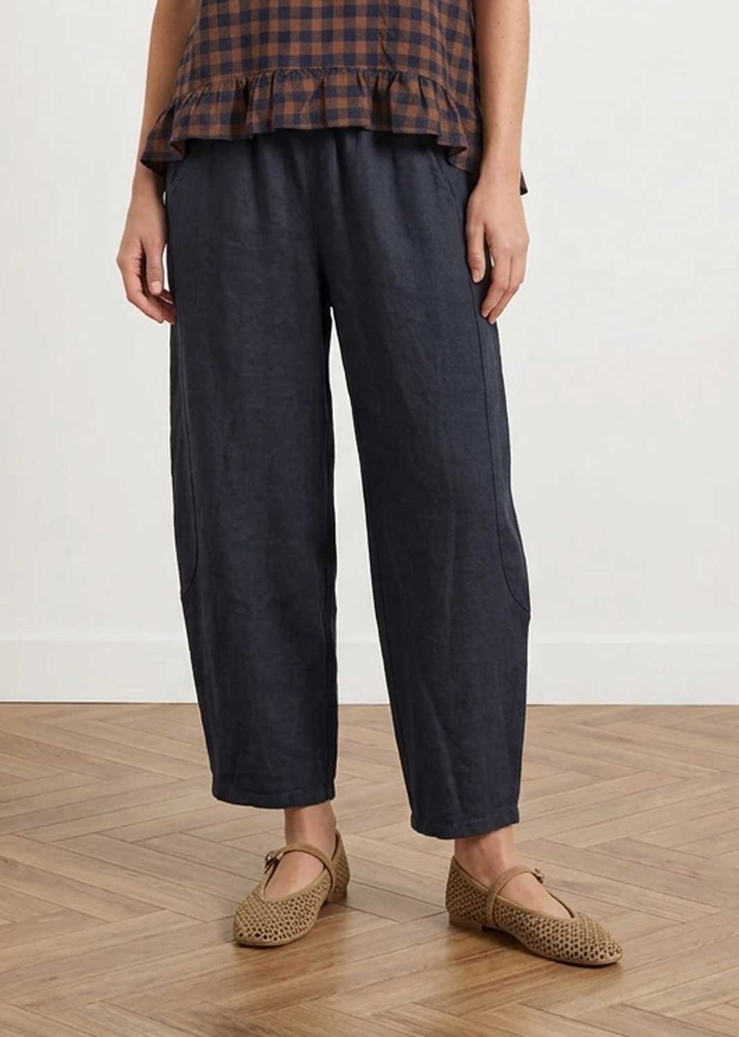 Darley Navy  Linen Barrel Pants