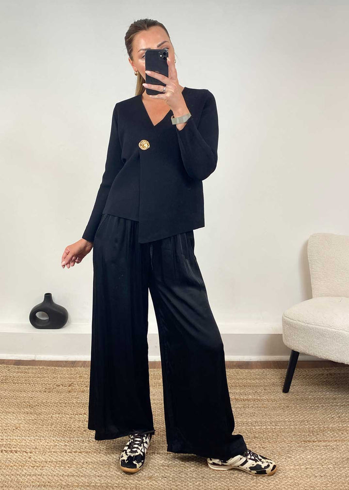 Darlene Gold Button Cardigan in Black