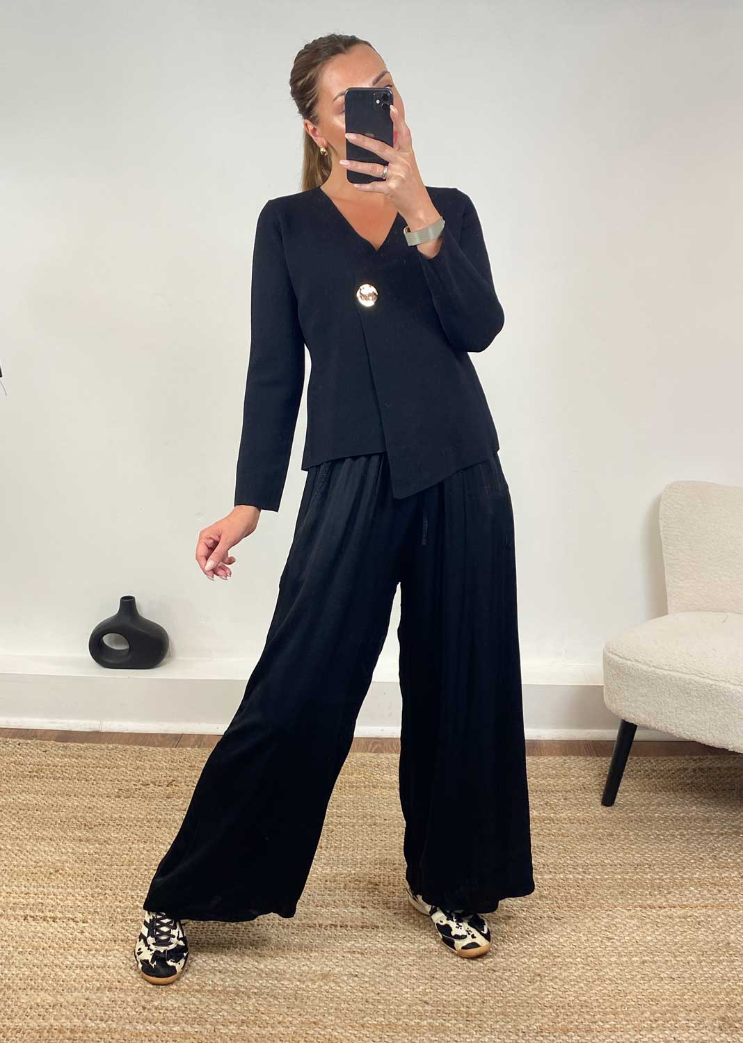 Darlene Gold Button Cardigan in Black
