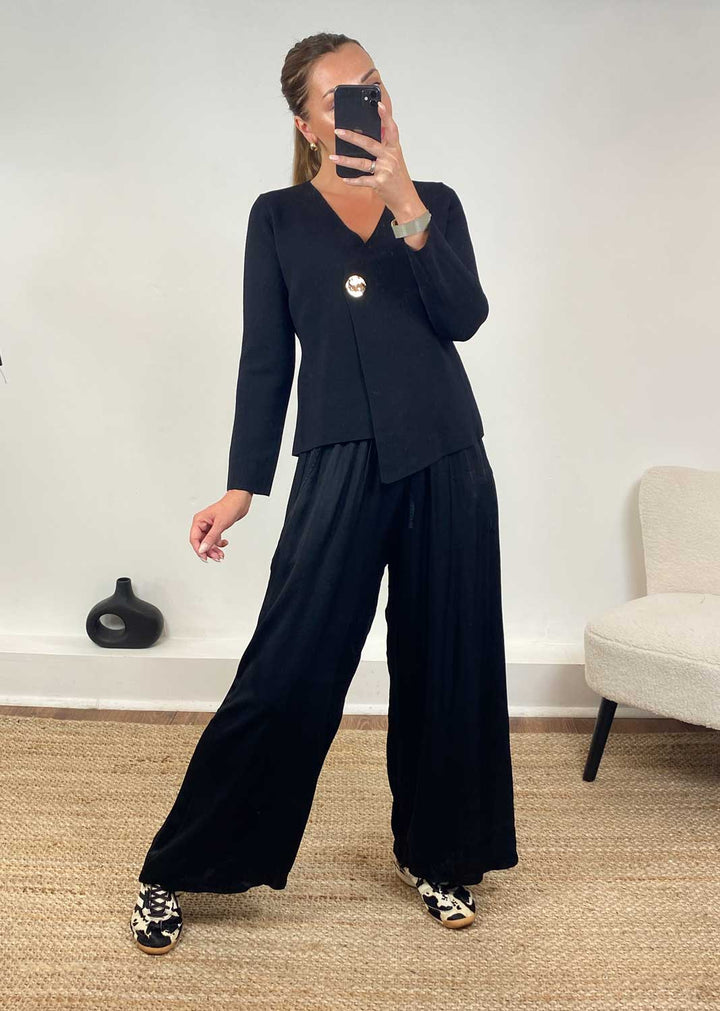 Darlene Gold Button Cardigan in Black