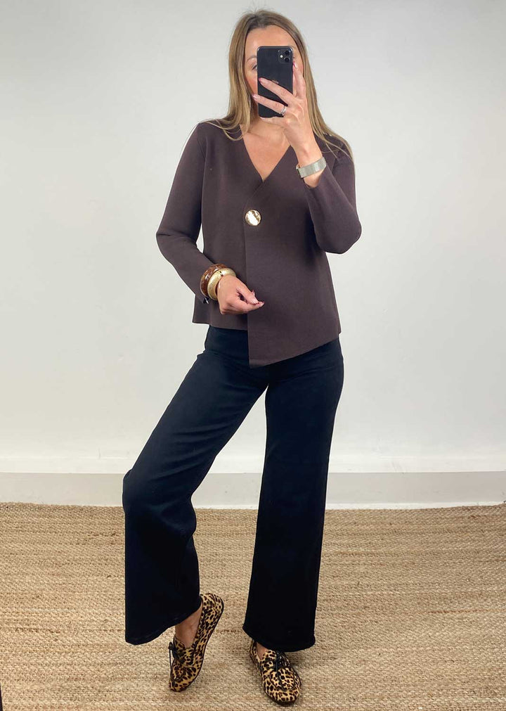 Darlene Gold Button Cardigan in Brown
