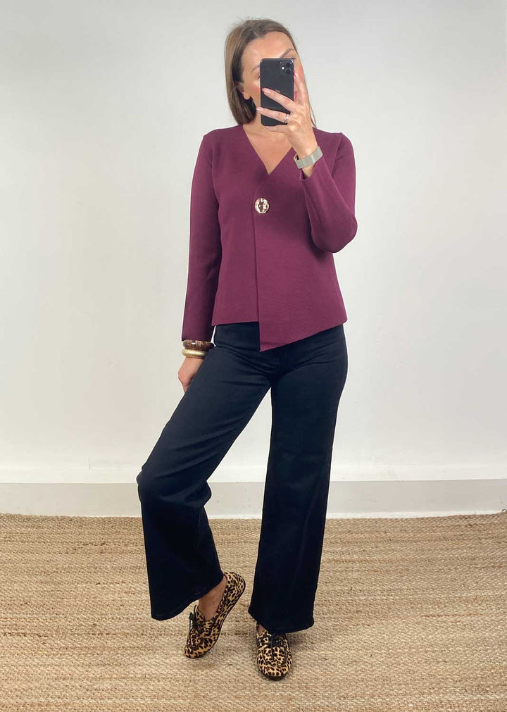 Darlene Gold Button Cardigan  Burgundy