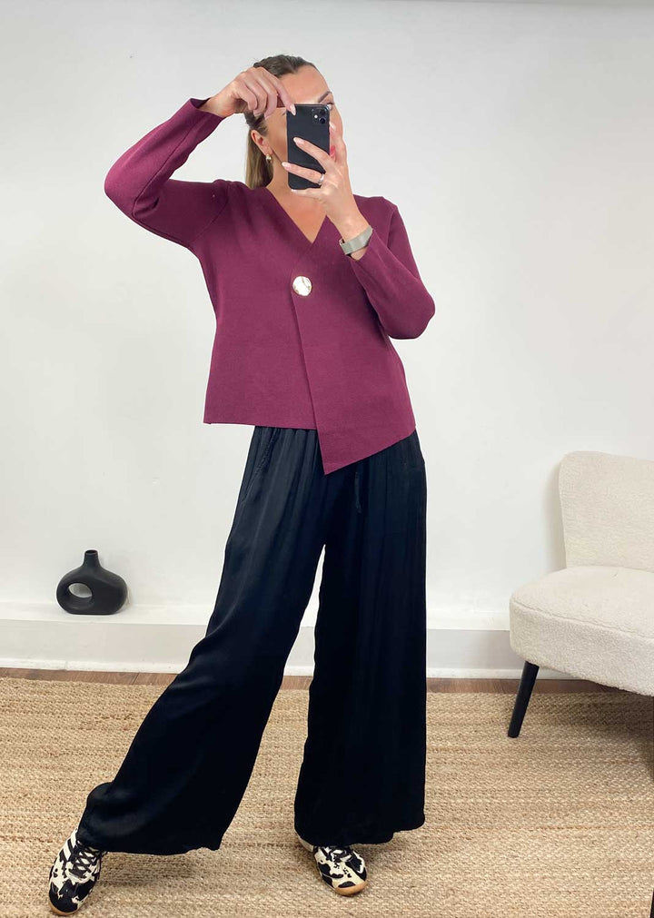 Darlene Gold Button Cardigan  Burgundy