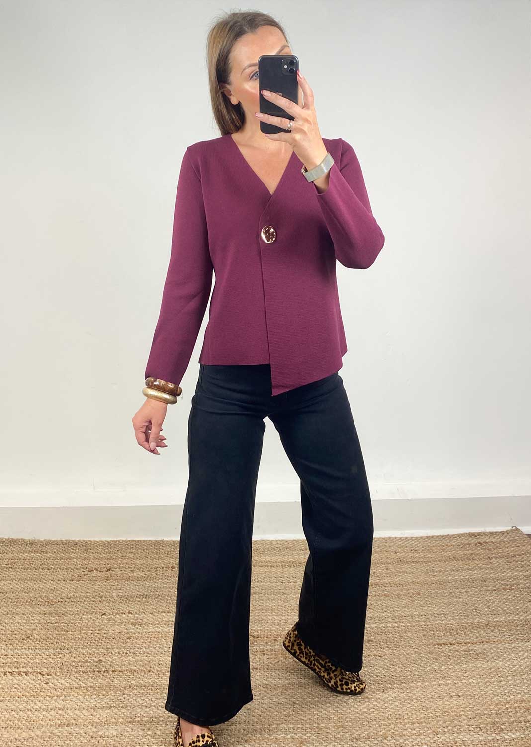 Darlene Gold Button Cardigan  Burgundy