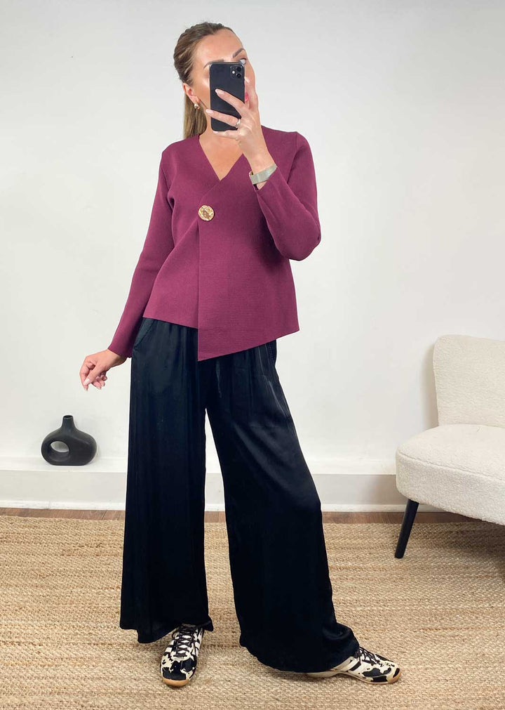 Darlene Gold Button Cardigan  Burgundy