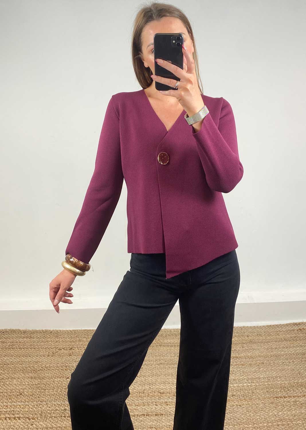 Darlene Gold Button Cardigan  Burgundy