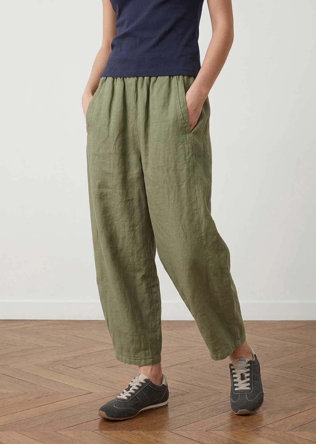 Darley Khaki Linen Barrel Pants
