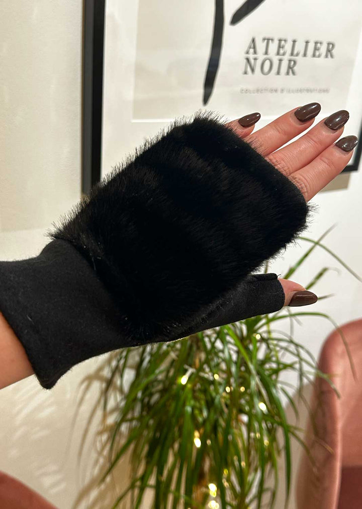 Davina Faux Fur Fingerless Mittens Black
