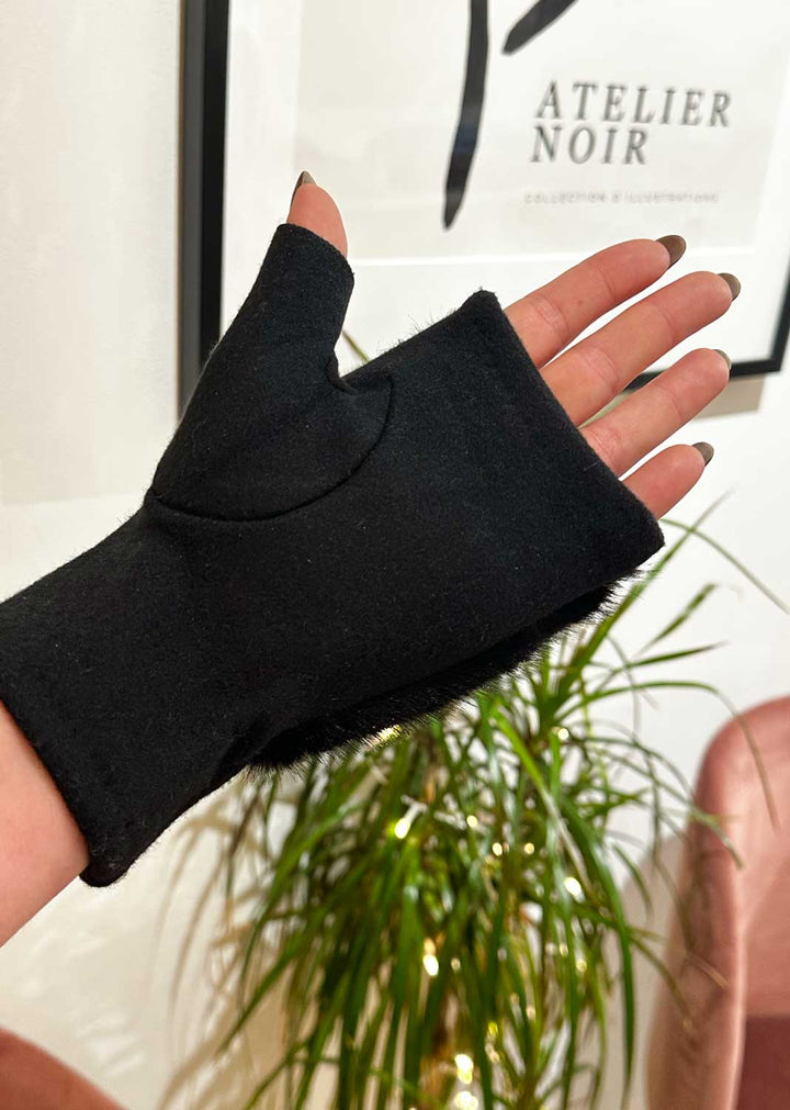 Davina Faux Fur Fingerless Mittens Black