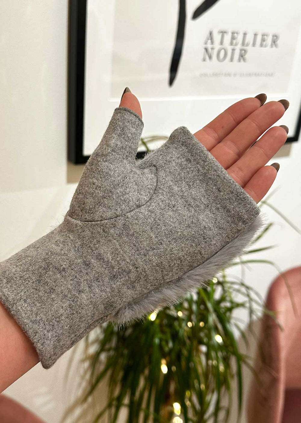 Faux Fur Fingerless Mittens Grey | Bond Fashion UK