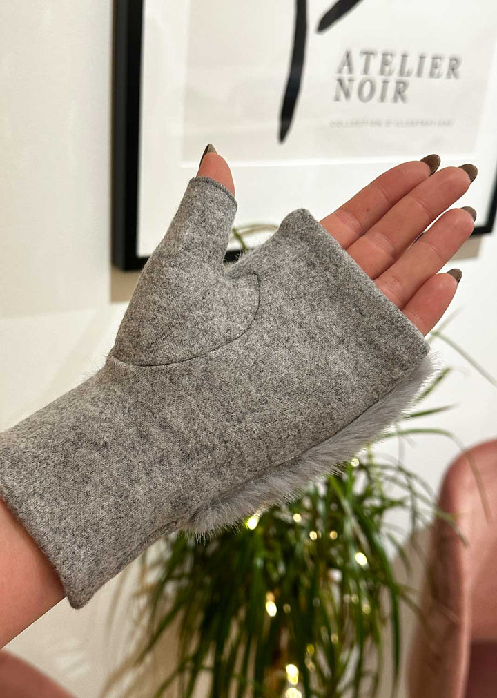 Faux Fur Fingerless Mittens Grey | Bond Fashion UK