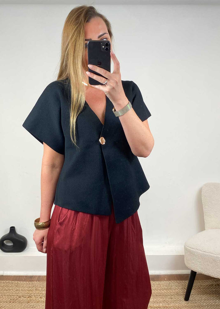 Desiree Gold Button Cardigan in Black