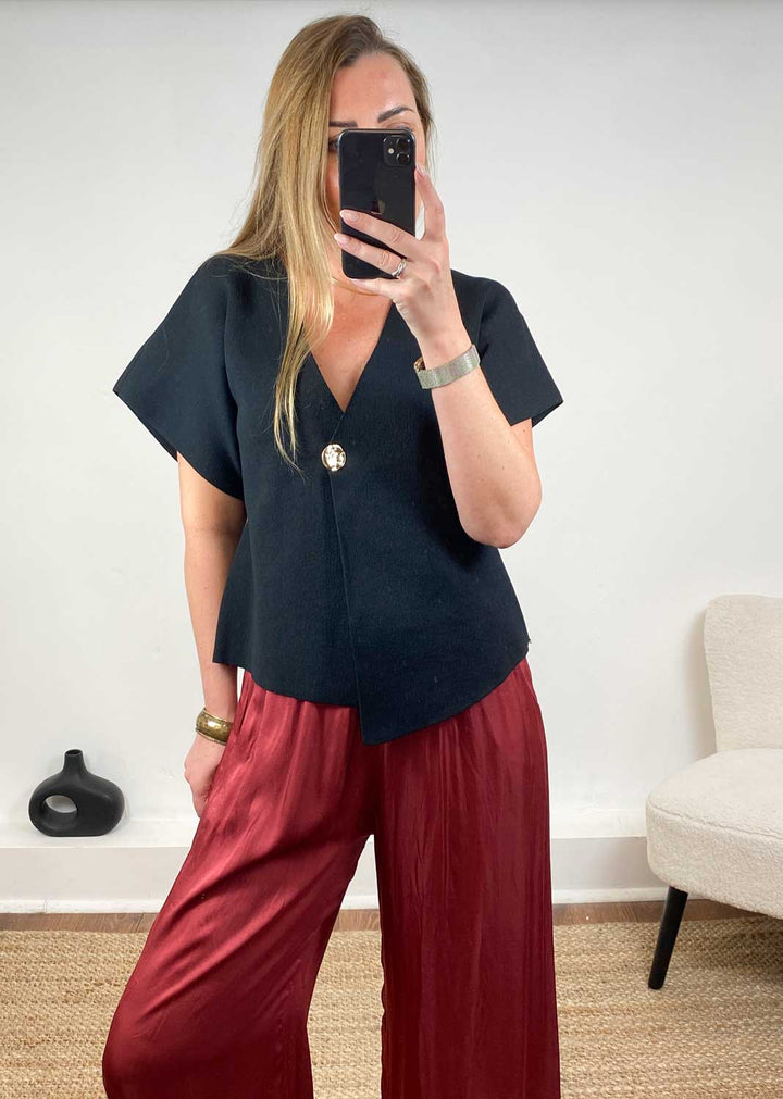 Desiree Gold Button Cardigan in Black